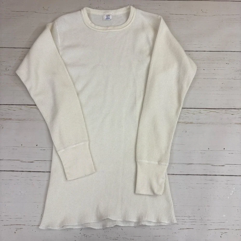 Vintage J.E. Morgan Long Johns Thermal Shirt Mens L White Waffle Knit USA Made
